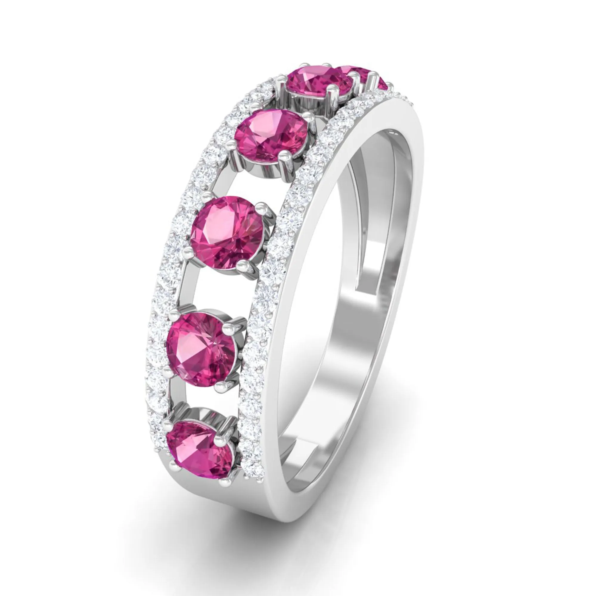 Pink Tourmaline Anniversary Ring with Diamond