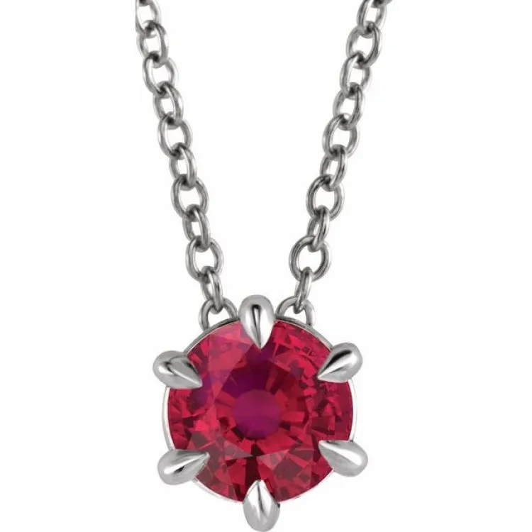 Platinum 5 mm Natural Ruby Solitaire 16-18" Necklace