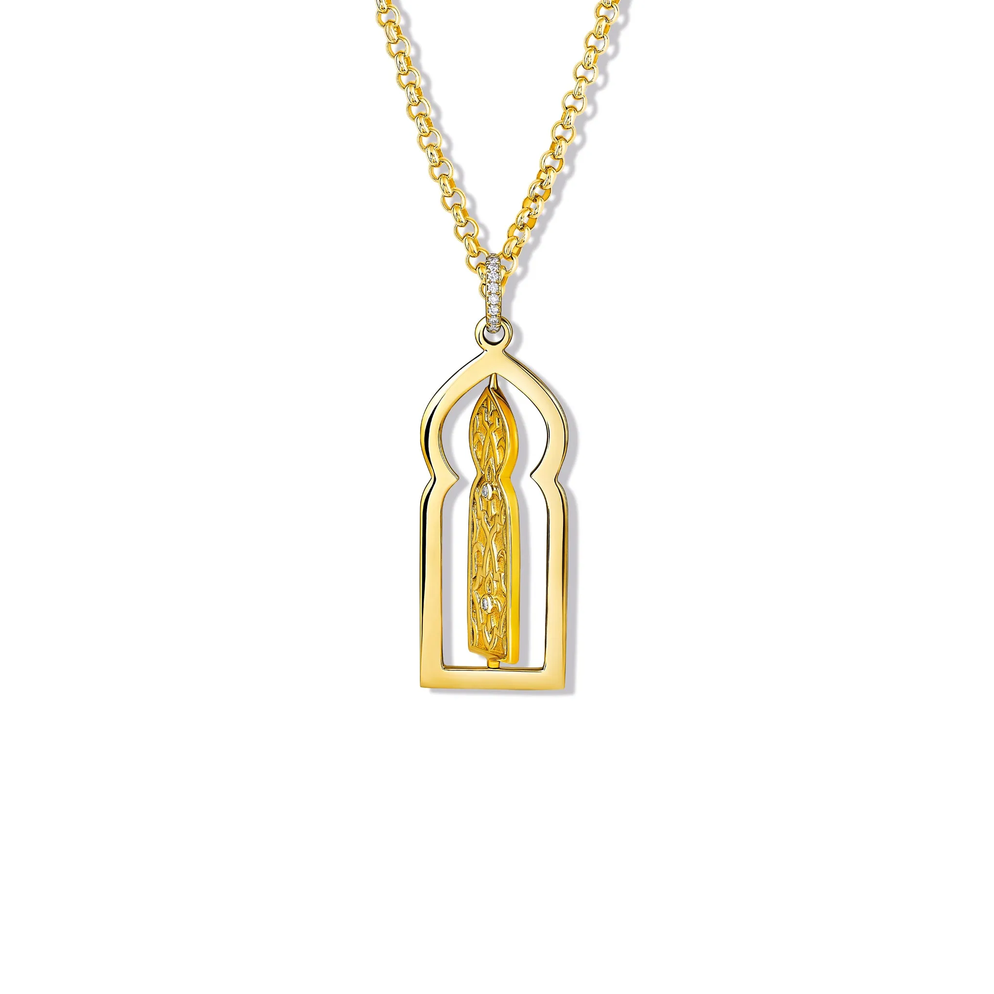 Porte Ouvrant Large Necklace Pendant Yellow Gold - Diamond