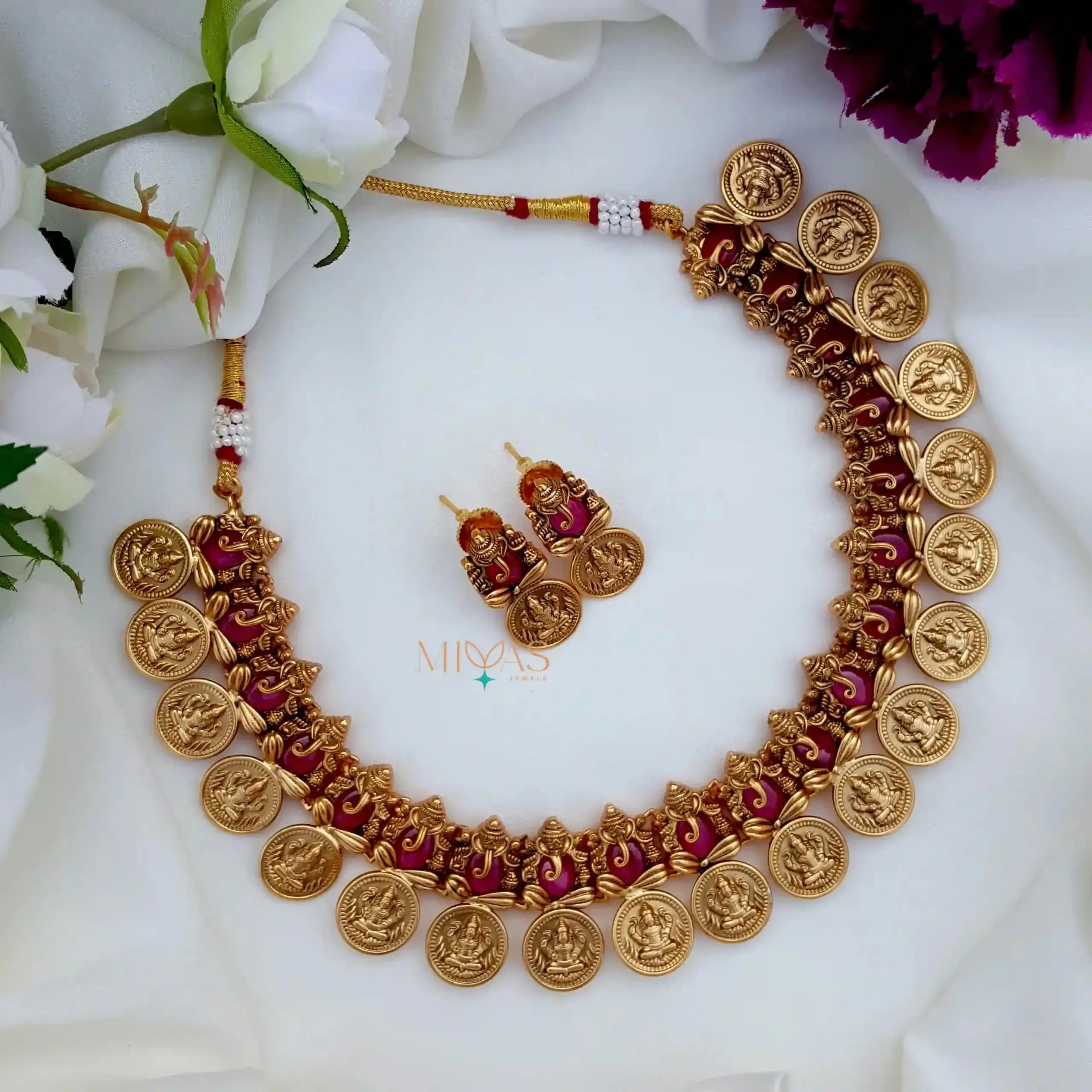 Pretty Lakshmi Ganesh Pink Stone Necklace