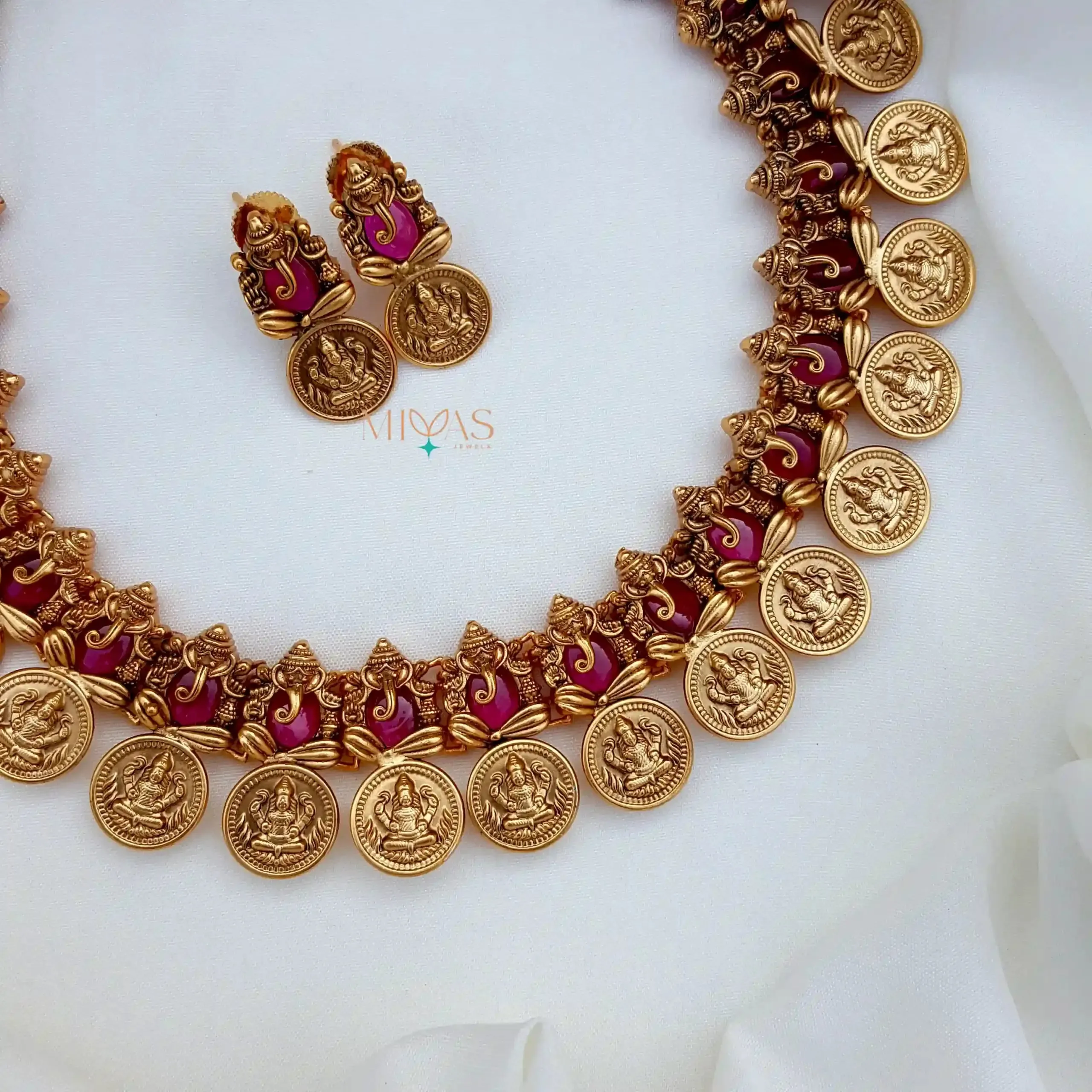 Pretty Lakshmi Ganesh Pink Stone Necklace