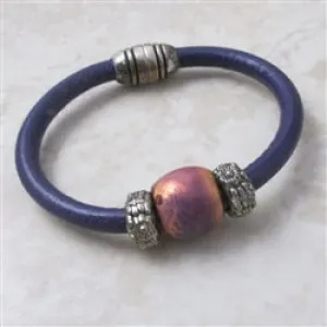 Purple  Leather Bracelet with Ceramic Focus