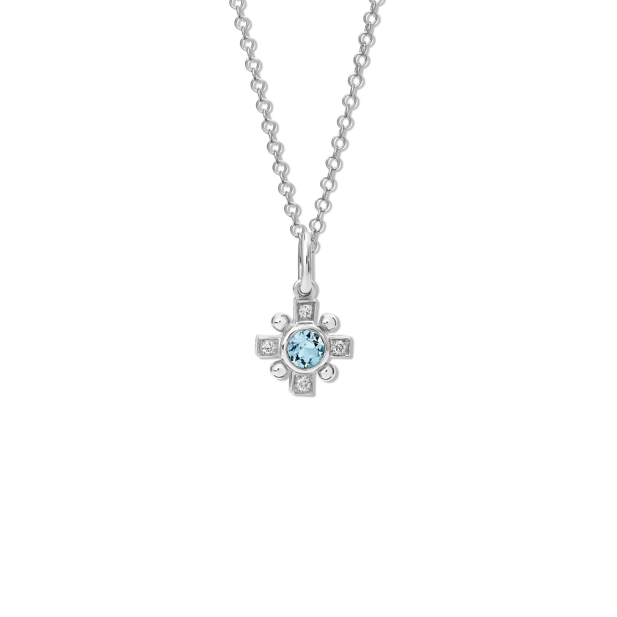 Quadro Cross Pendant White Gold - Blue Topaz & Diamond