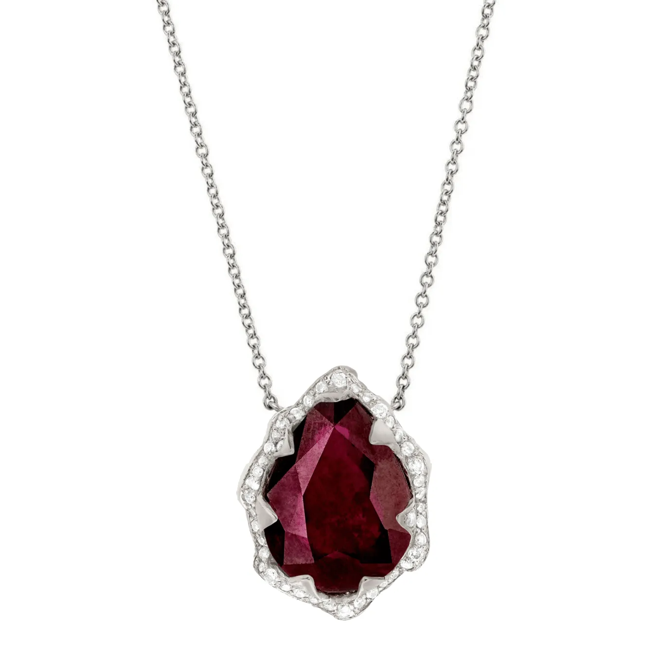 Queen Water Drop Ruby Necklace with Full Pavé Halo