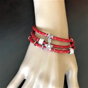 Red Leather Wrap Boho Bracelet