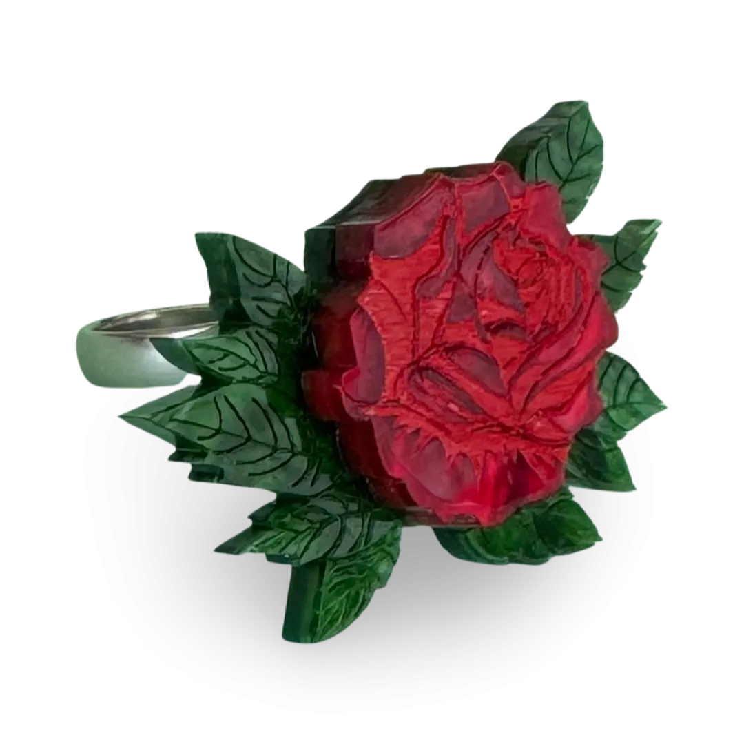 Red rose - ring - Set of 2