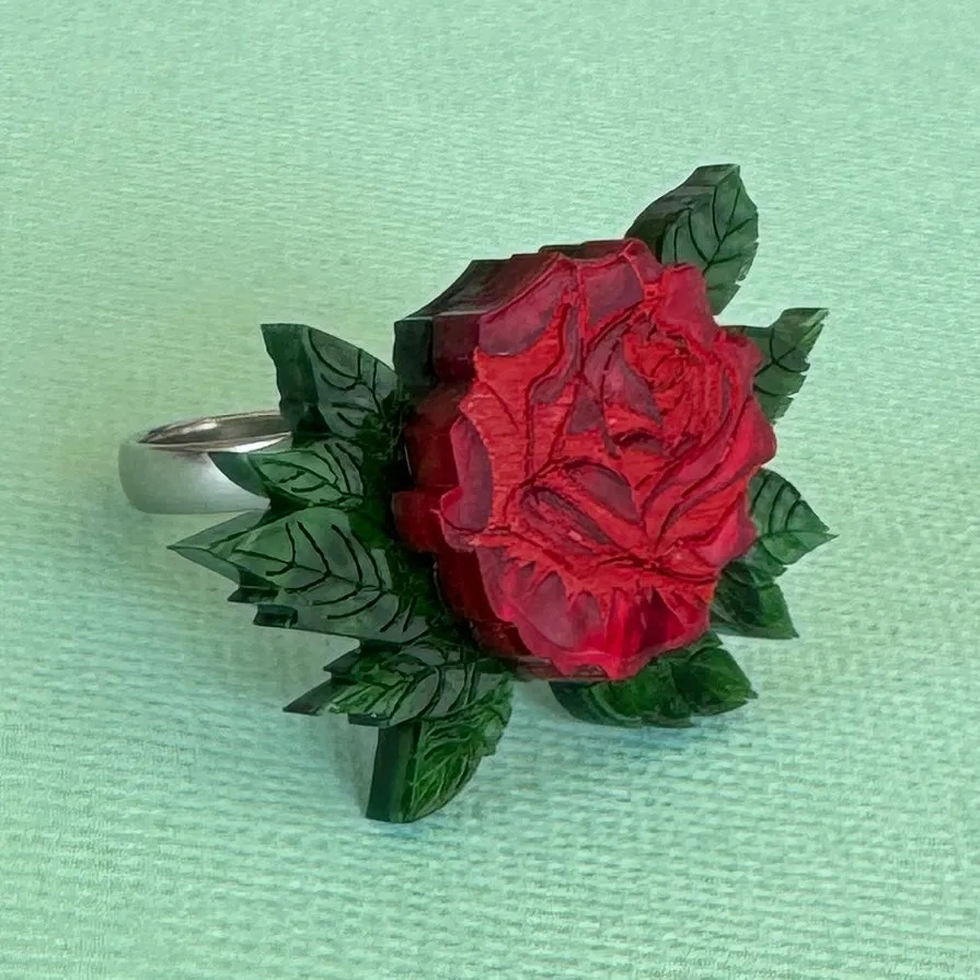 Red rose - ring - Set of 2