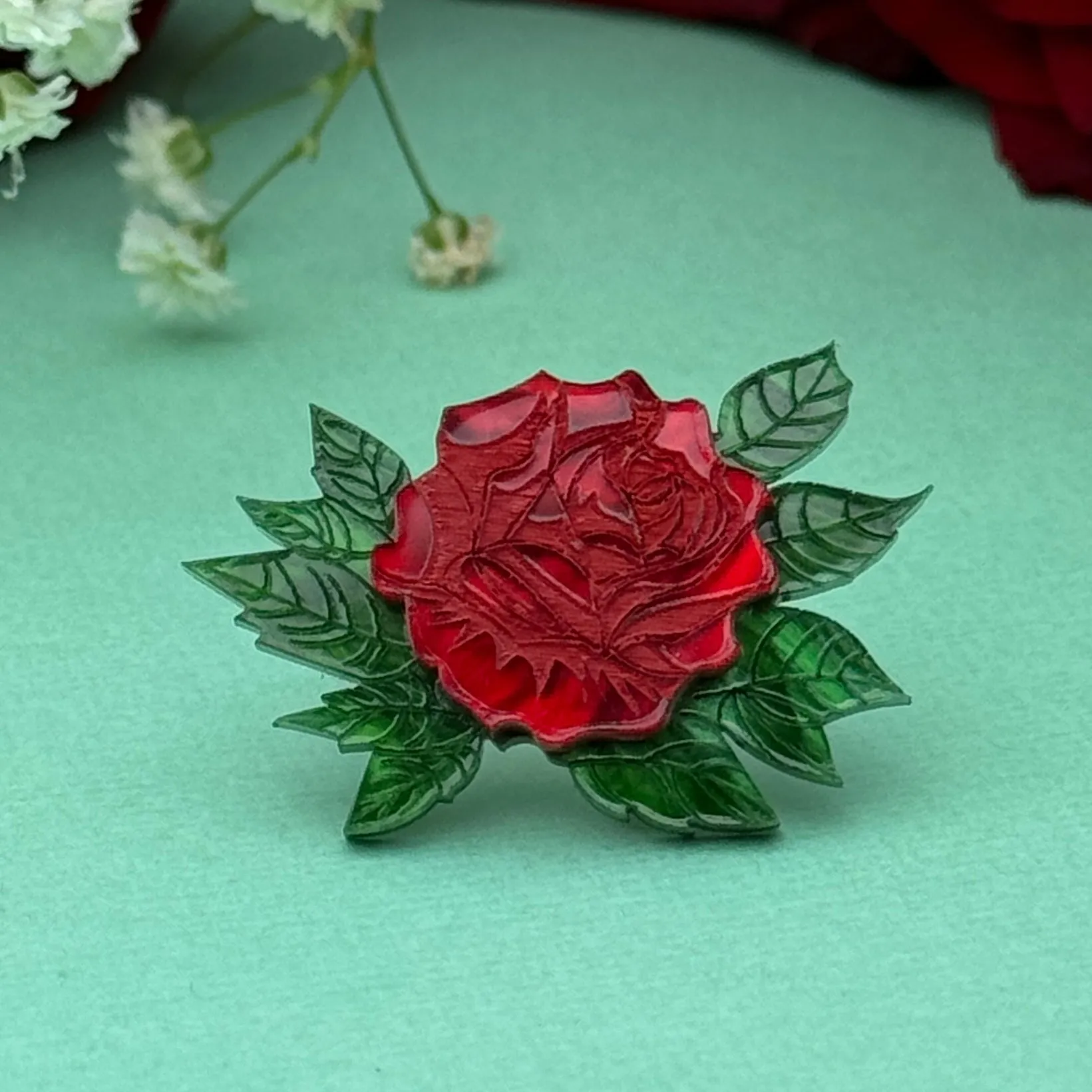 Red rose - ring - Set of 2