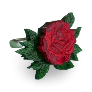 Red rose - ring - Set of 2