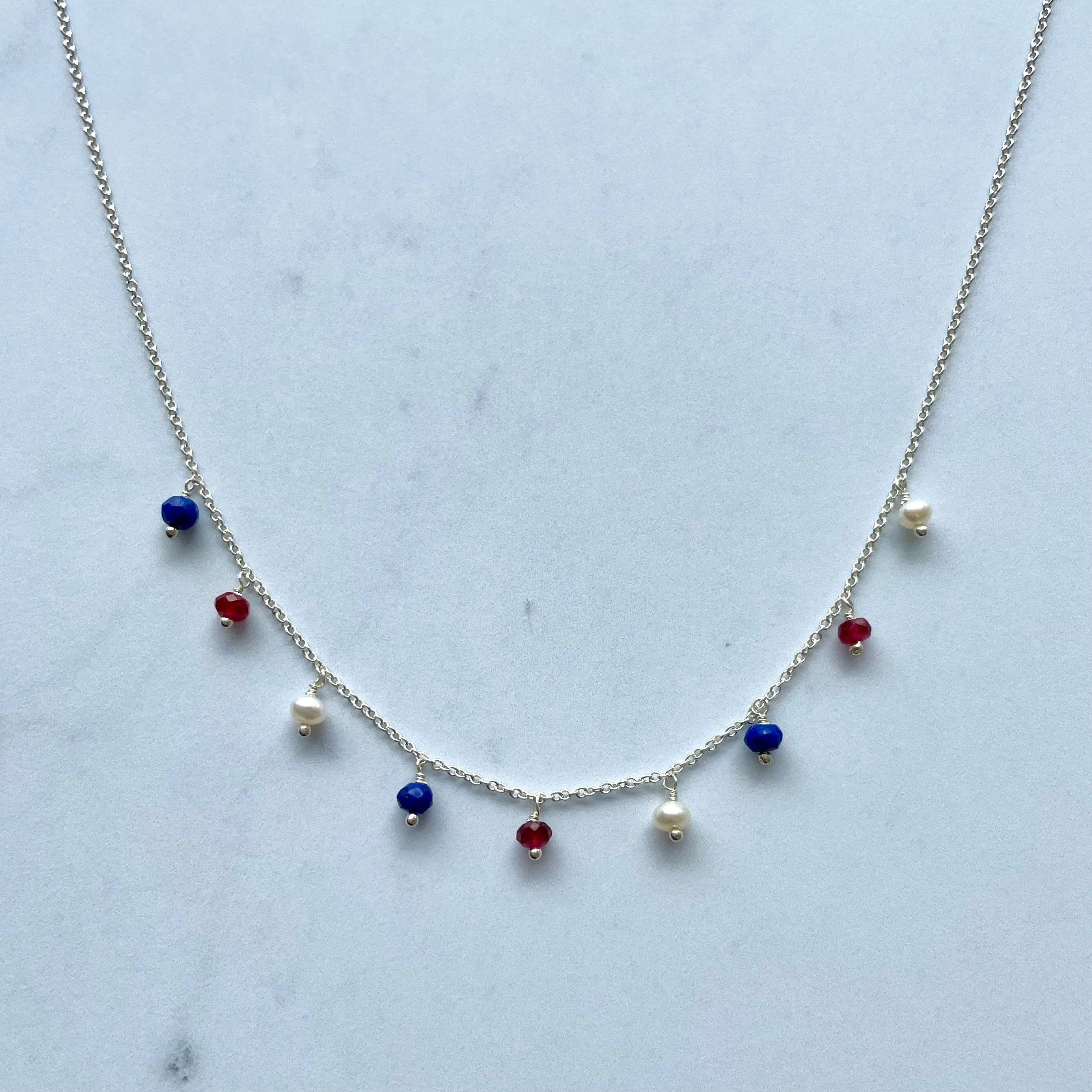 Red, White & Blue Gemstone Multidrop Necklace