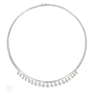 Retro French old mine diamond fringe collar