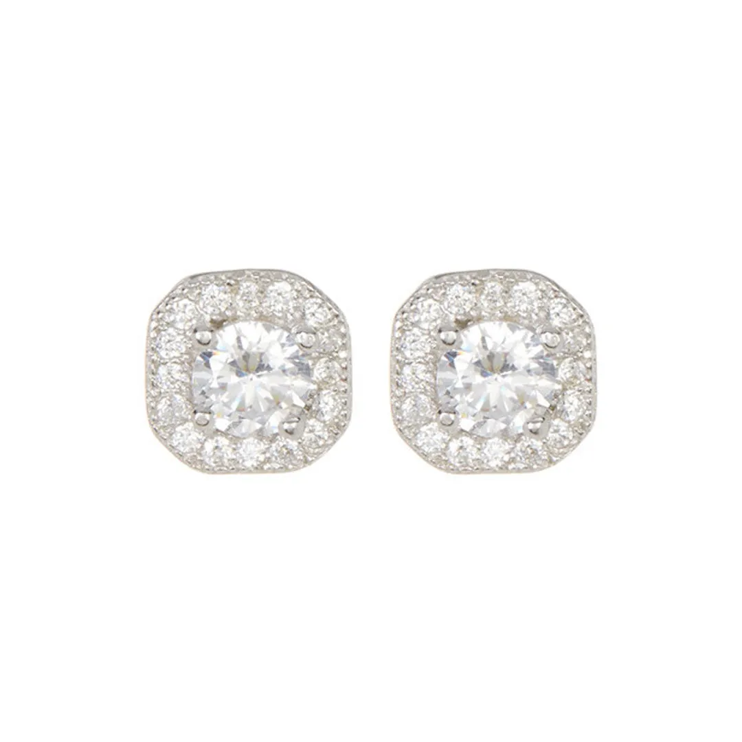 Rhodium Plated Vintage Crystal Cushion Halo Earrings