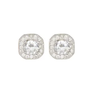 Rhodium Plated Vintage Crystal Cushion Halo Earrings