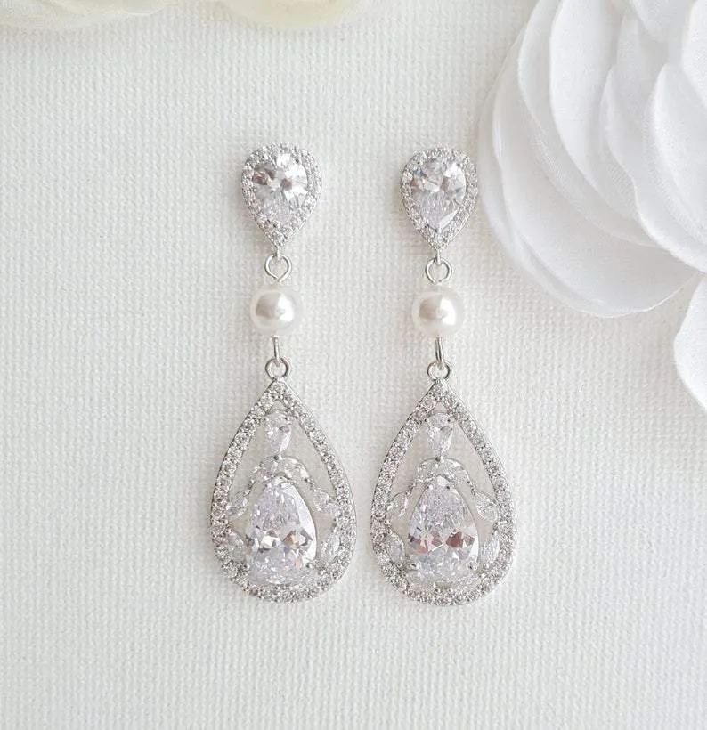 Rose Gold CZ Crystal Earrings for Weddings & Brides-Esther