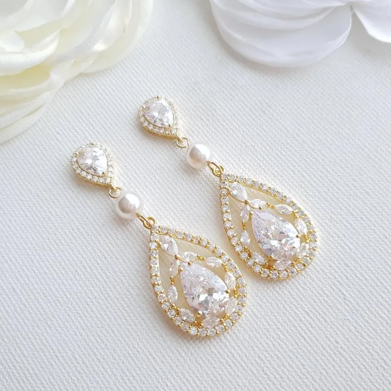 Rose Gold CZ Crystal Earrings for Weddings & Brides-Esther