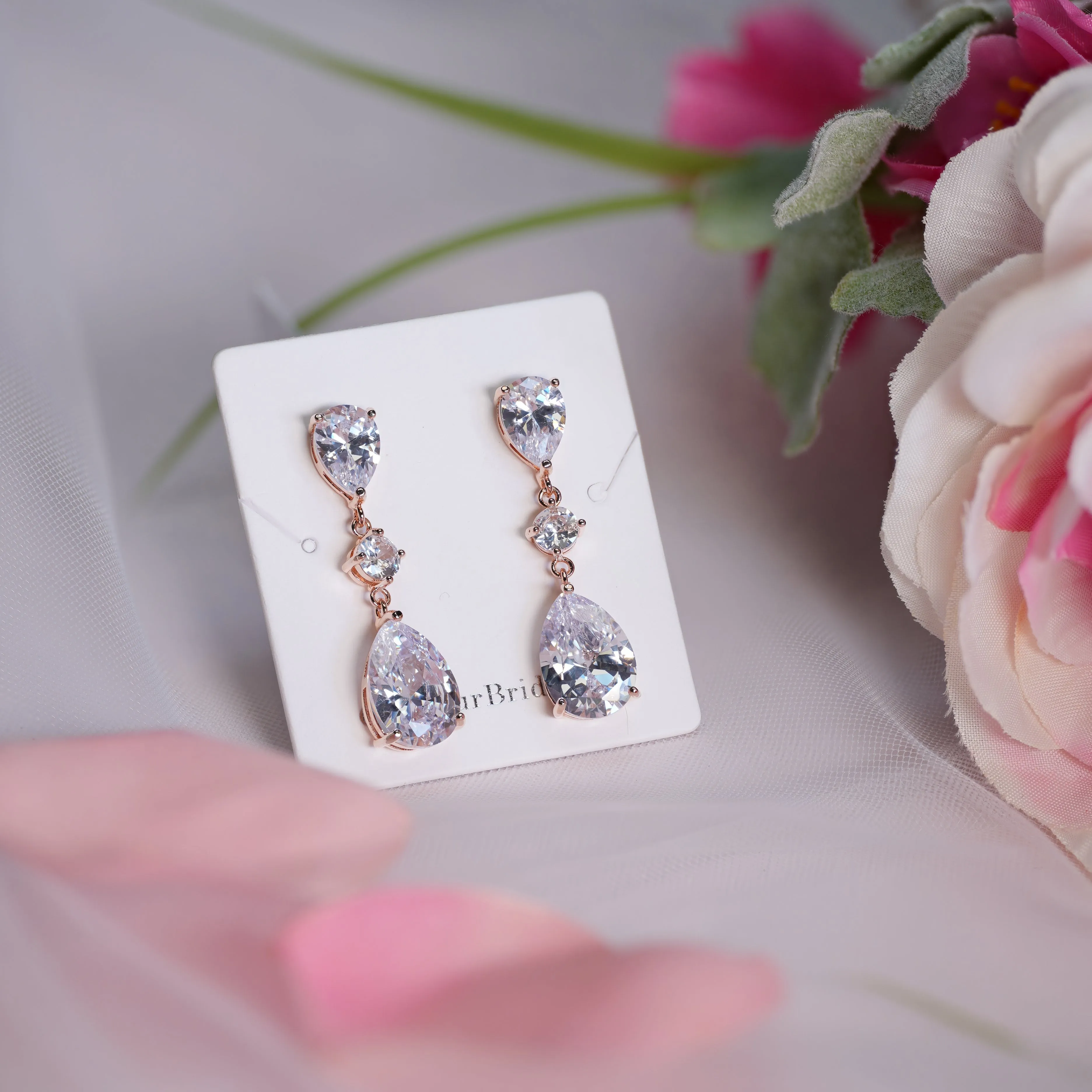 Rose Gold Tear Drop Earrings - Kayla