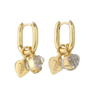 ROUGH GEM CHARM - OVAL HOOPS - DIAMOND QUARTZ - GOLD