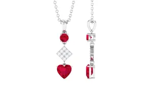 Round and Heart Shape Created Ruby Dangle Pendant with Diamond