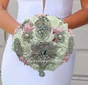 RT004 ~ Light Pink & Ivory Real touch Roses Brooch