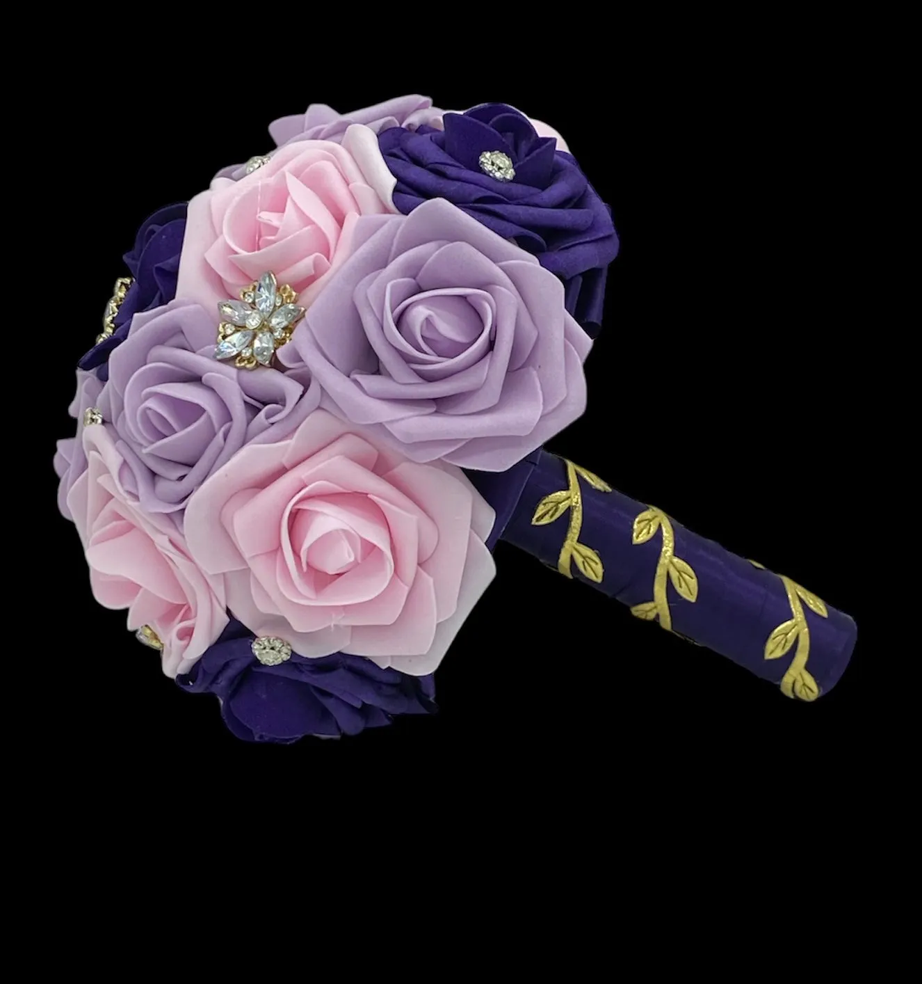 RT06 ~ Lavender Purple Pink Real Touch Roses Brooch Bouquet or DIY KIT