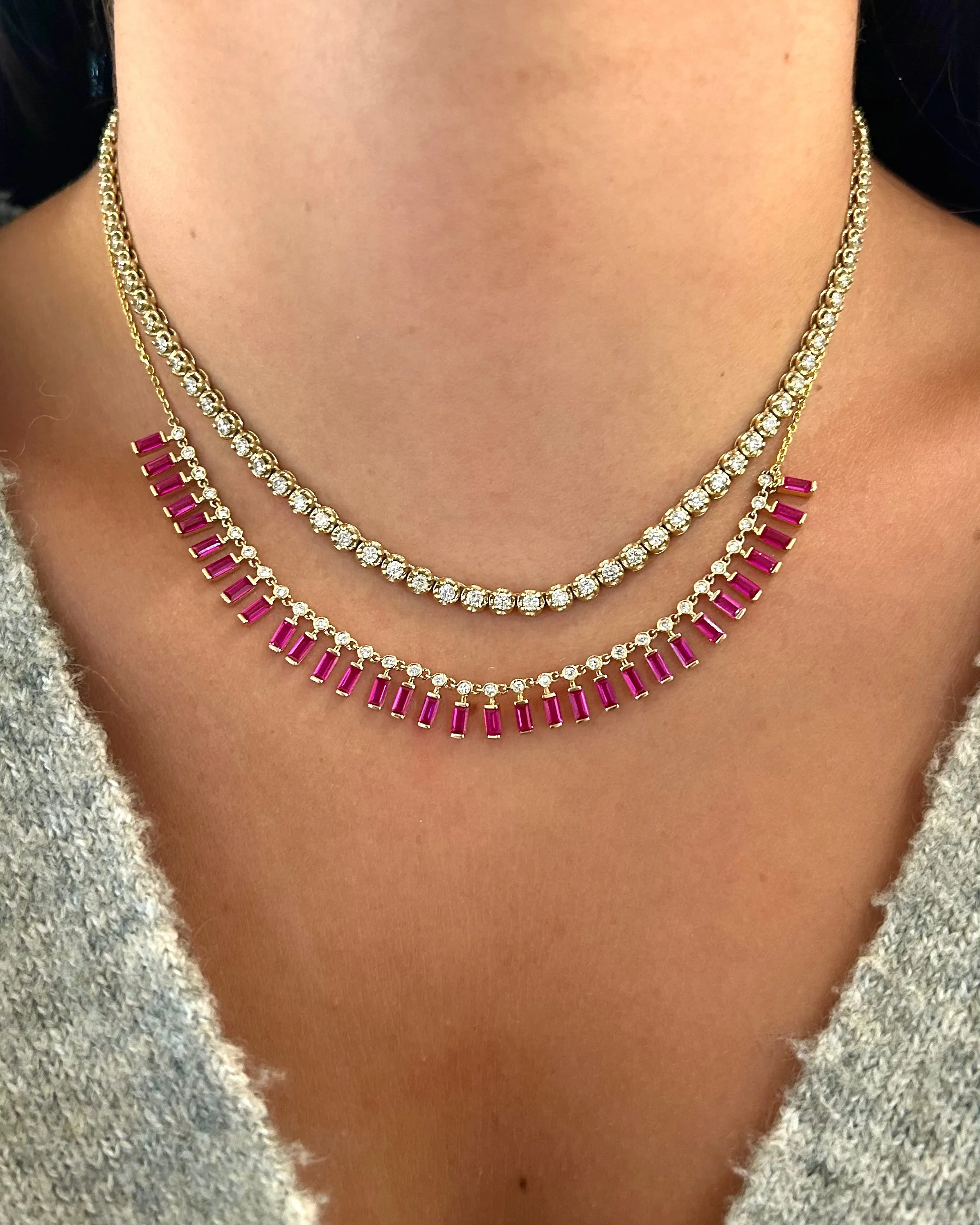 Ruby Baguette Drop Necklace