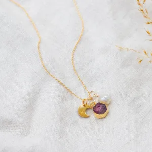 Ruby Crescent Moon Charm Necklace (July Birthstone)