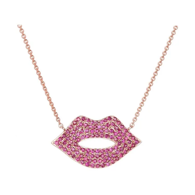 Ruby Lip Necklace in Rose Gold