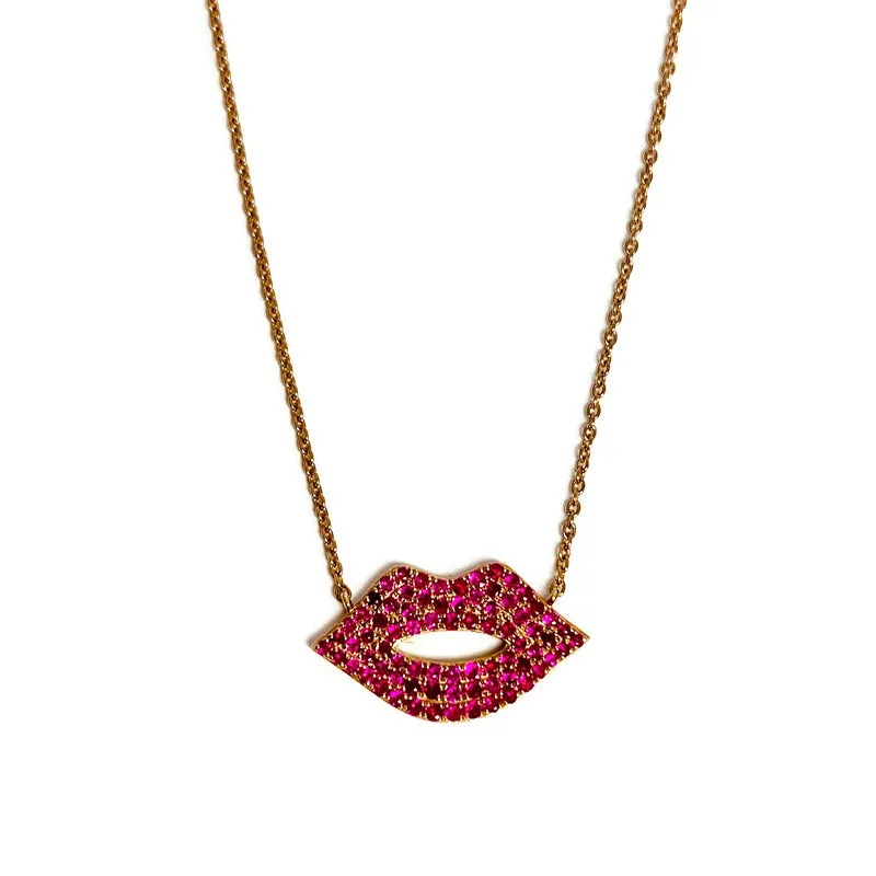 Ruby Lip Necklace in Rose Gold