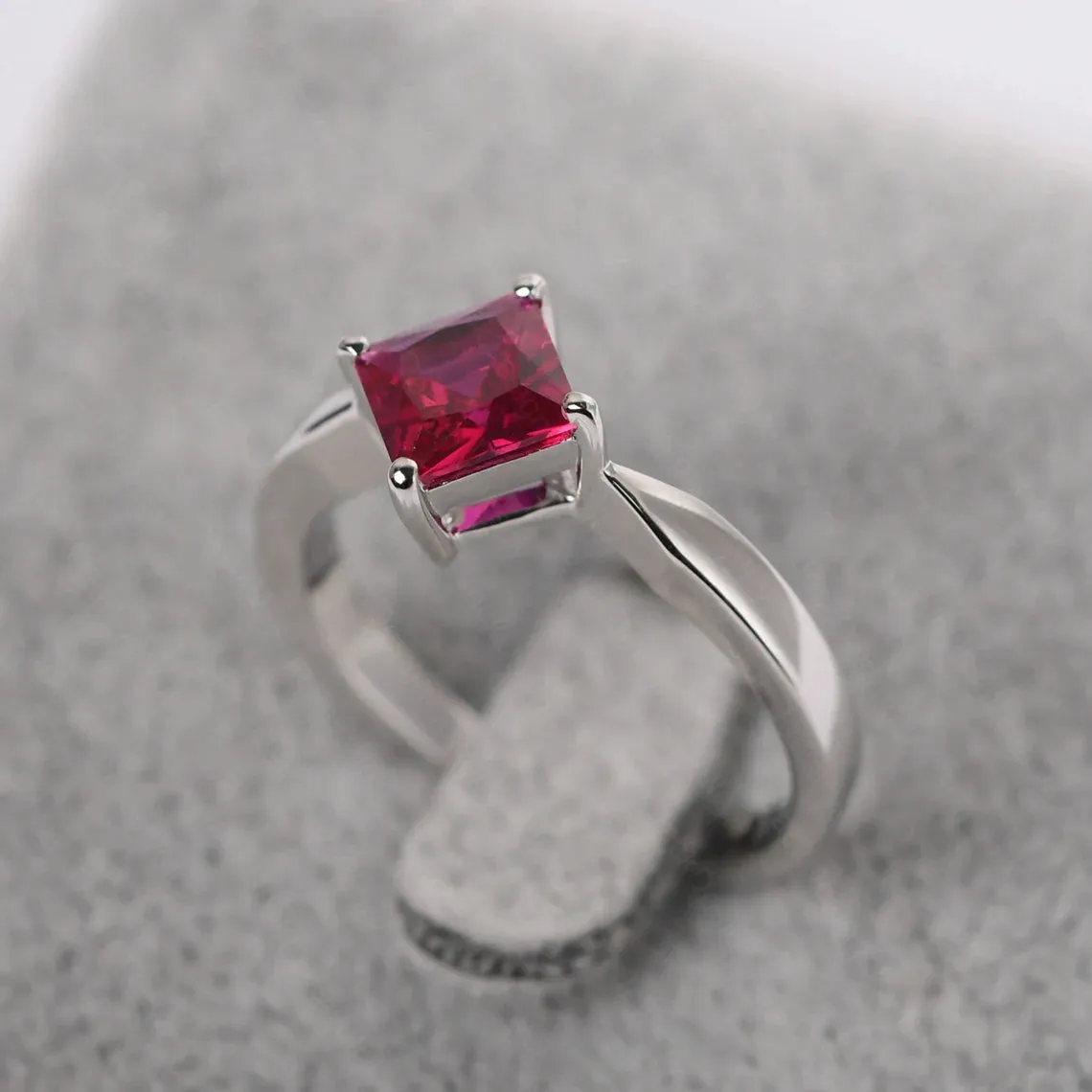 Ruby Square Cut Wedding  Ring - 925 Sterling Silver RIng