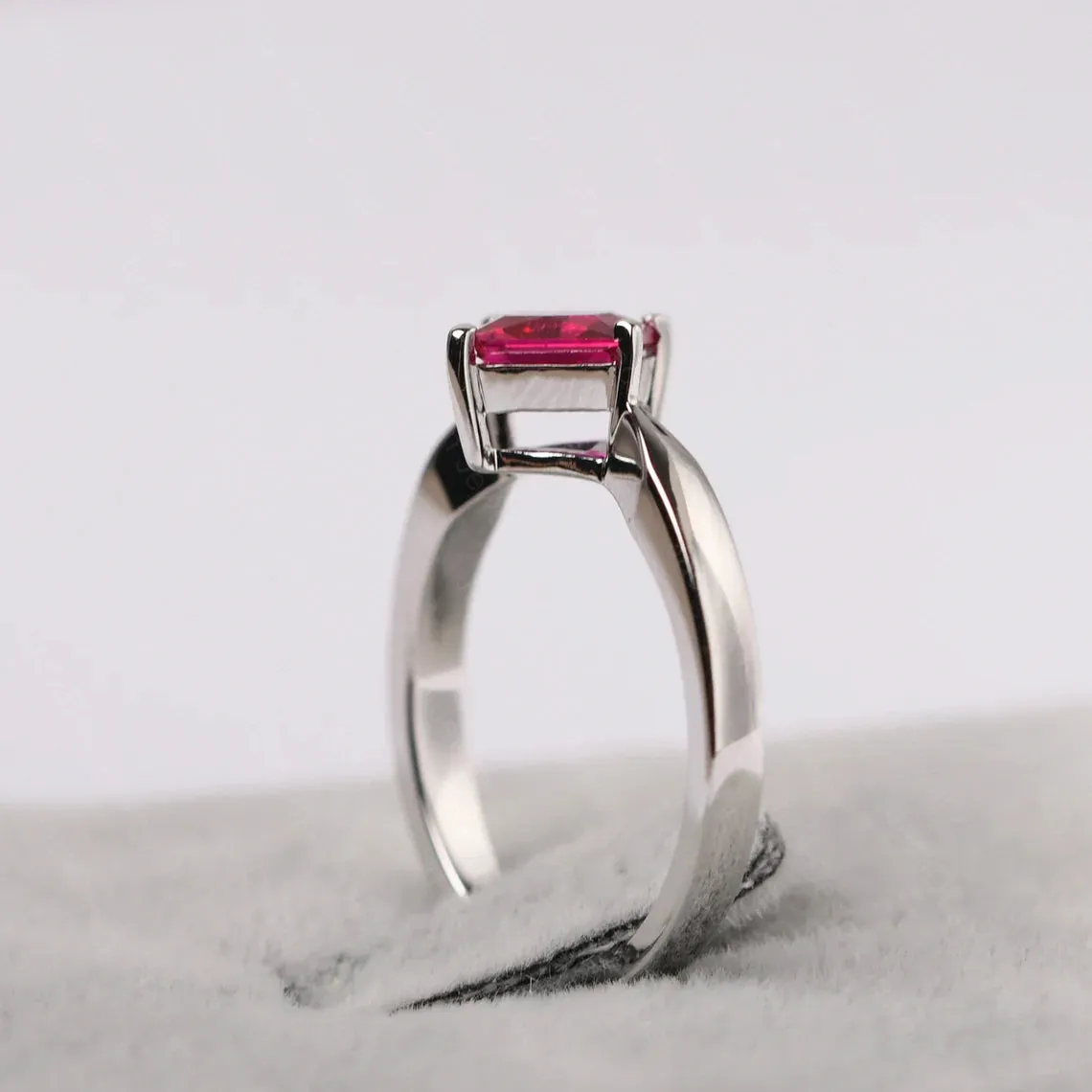 Ruby Square Cut Wedding  Ring - 925 Sterling Silver RIng