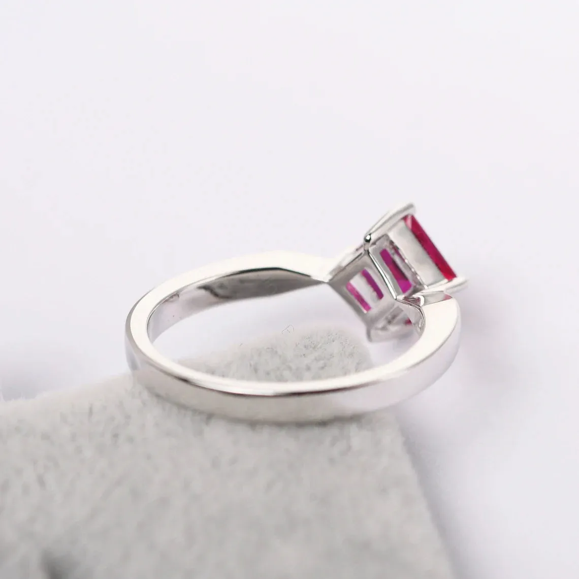 Ruby Square Cut Wedding  Ring - 925 Sterling Silver RIng