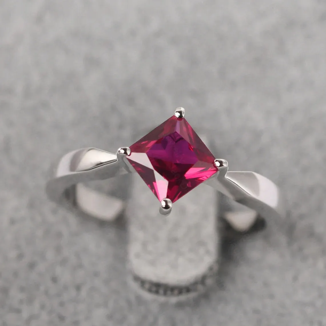 Ruby Square Cut Wedding  Ring - 925 Sterling Silver RIng