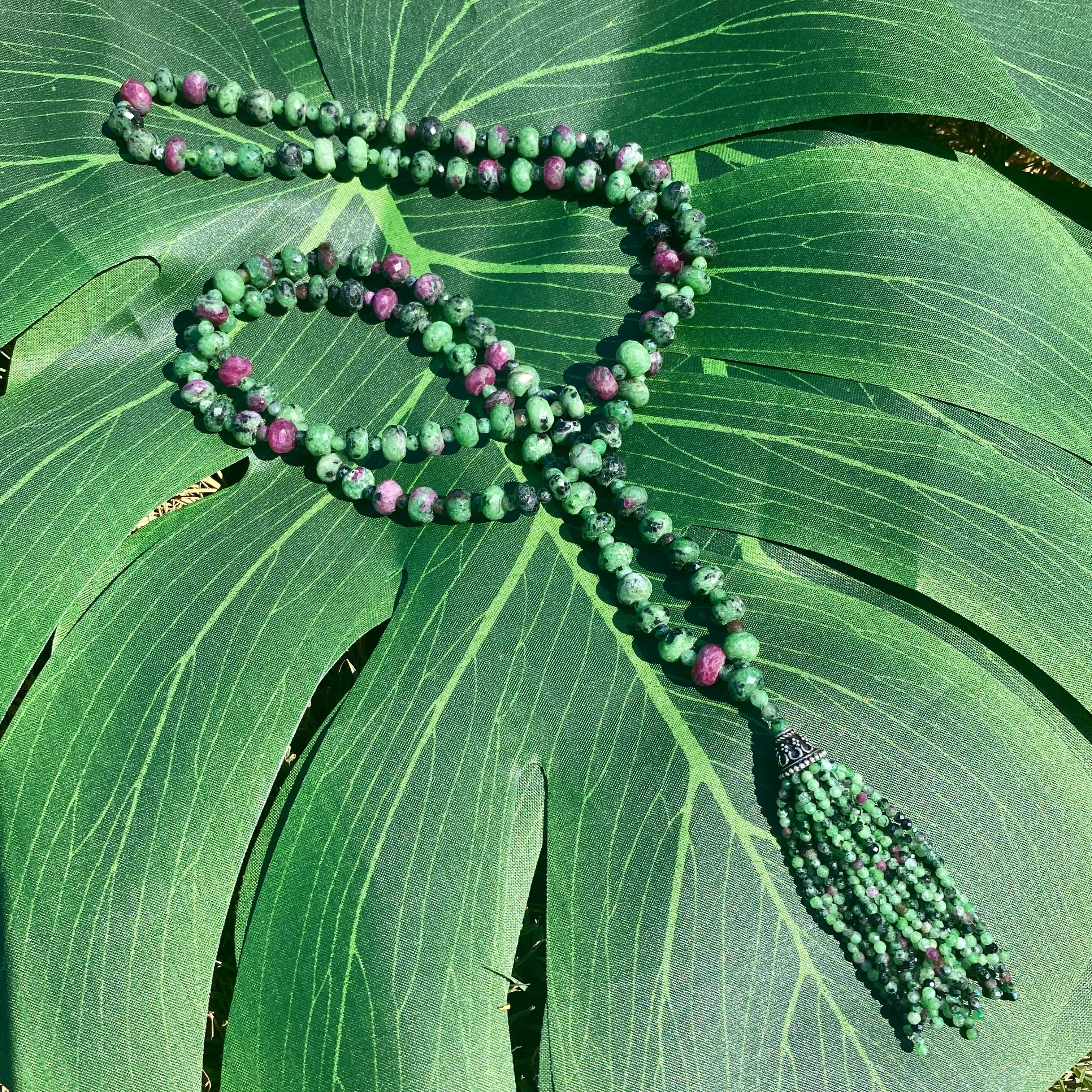 Ruby Ziosite Faceted Mala Necklace