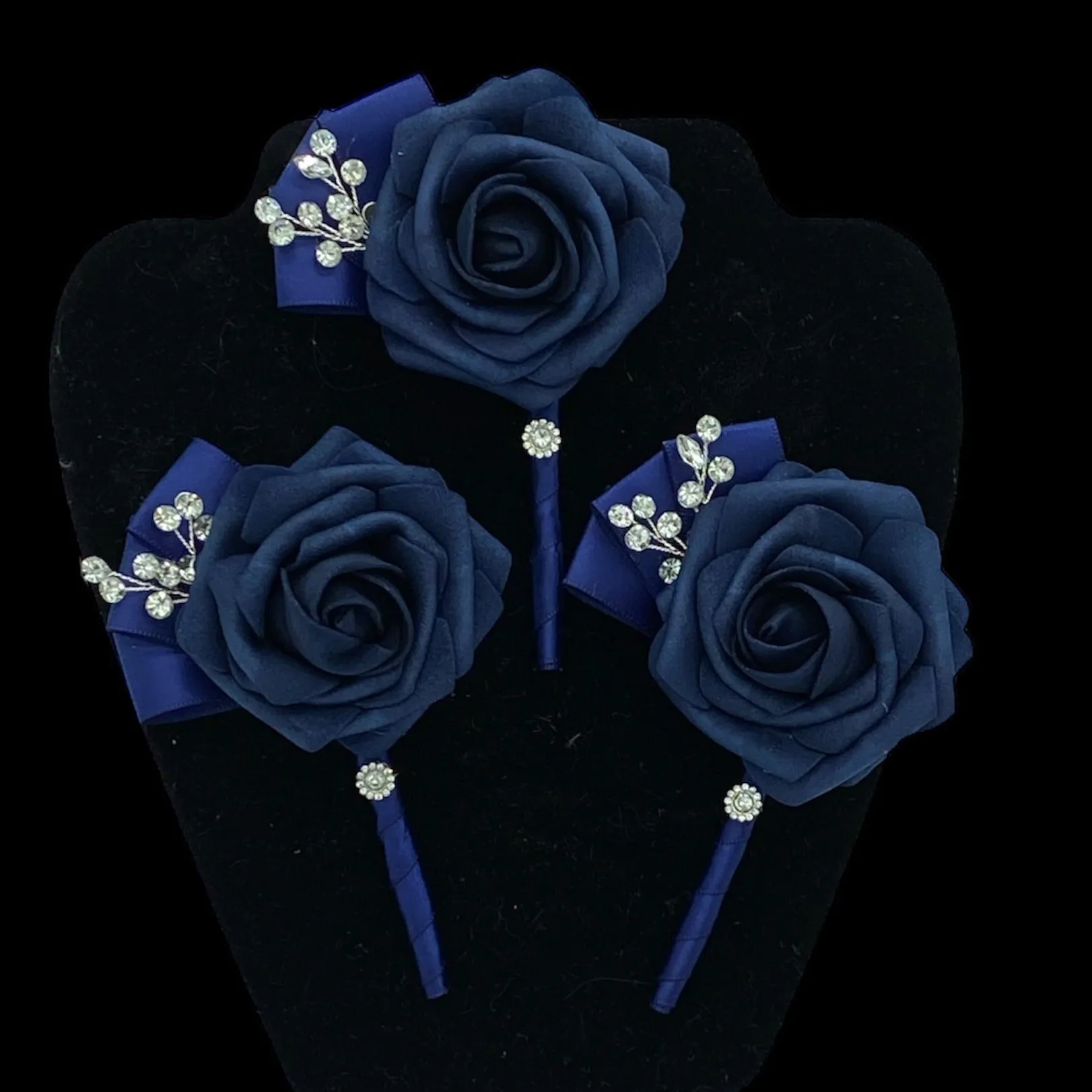 SARI ~ Navy White Real Touch Roses Brooch Bouquet or DIY KIT