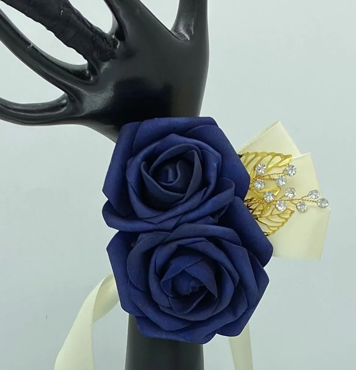 SARI ~ Navy White Real Touch Roses Brooch Bouquet or DIY KIT