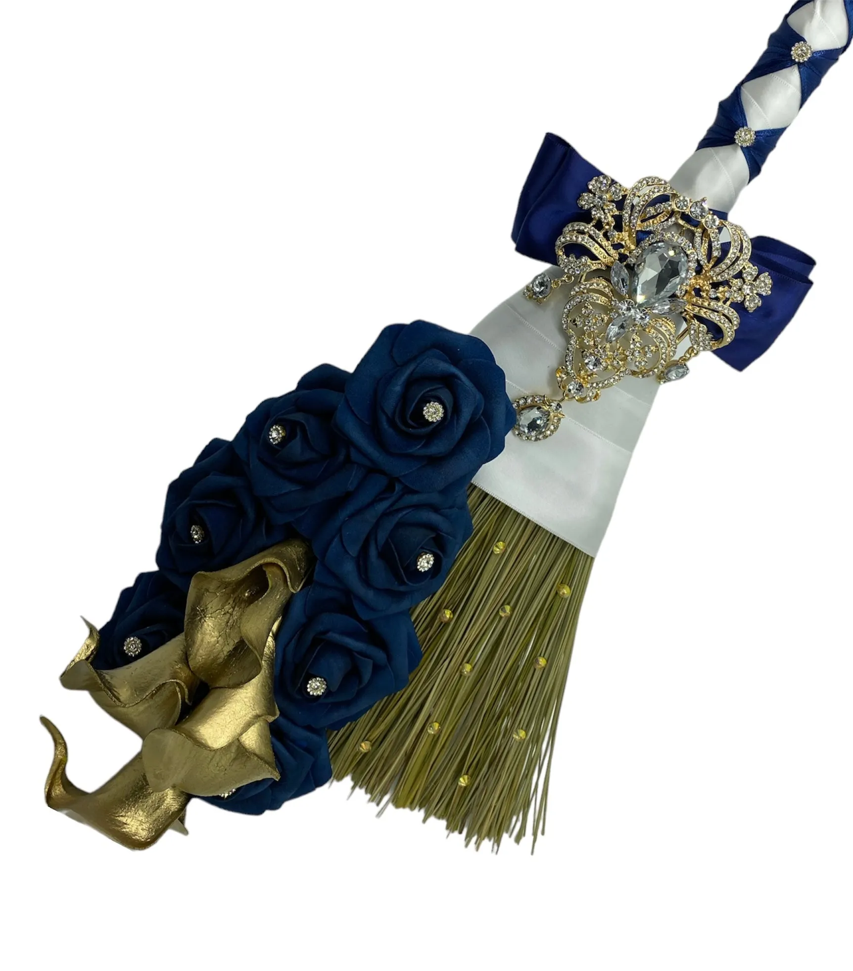 SARI ~ Navy White Real Touch Roses Brooch Bouquet or DIY KIT