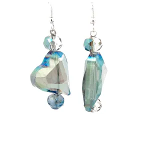 Sea Foam Green Crystal Heart Earrings