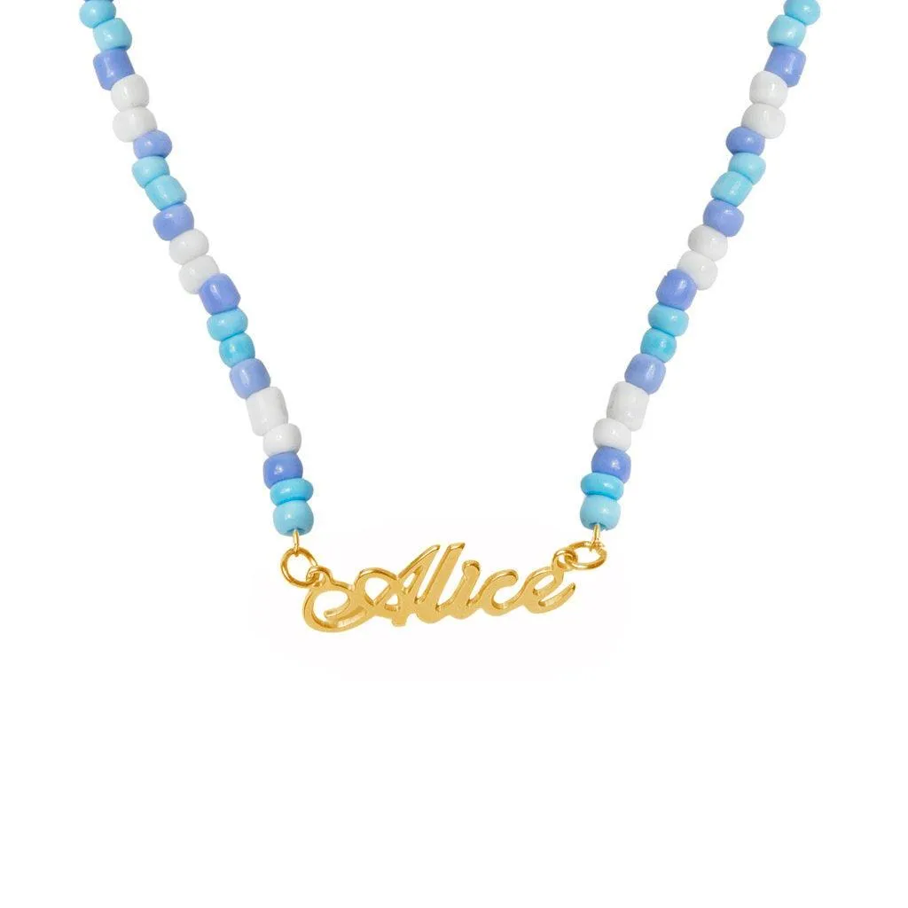 Seed Bead Blue Name Necklace