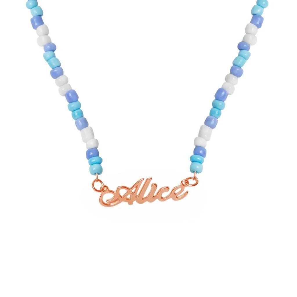 Seed Bead Blue Name Necklace