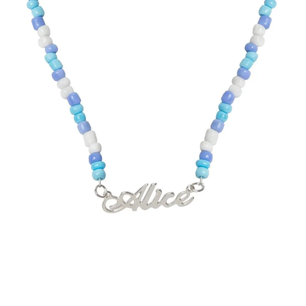 Seed Bead Blue Name Necklace