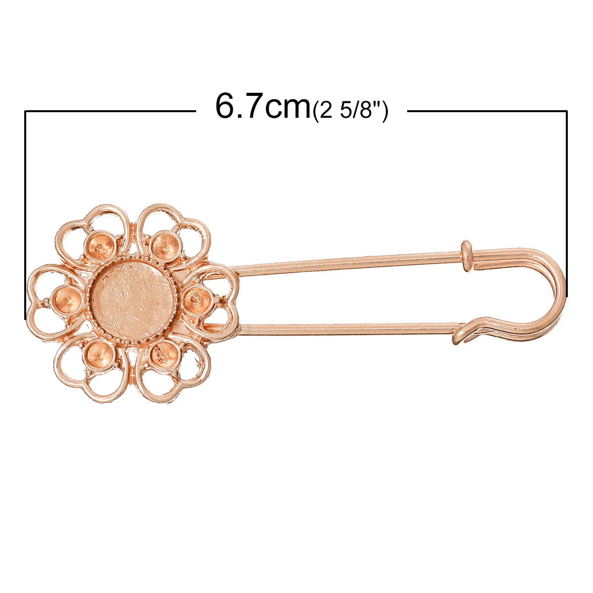 Sexy Sparkles 2 Pcs Safety Frame Settings Brooches Flower Rose Gold Cabochon Setting 67mm