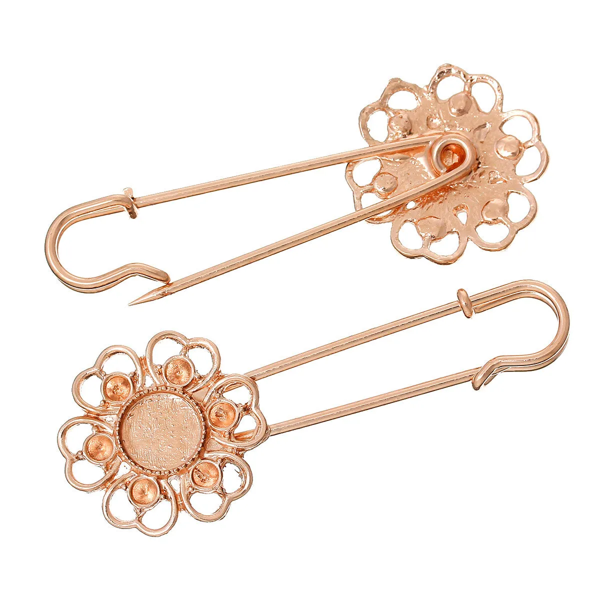 Sexy Sparkles 2 Pcs Safety Frame Settings Brooches Flower Rose Gold Cabochon Setting 67mm