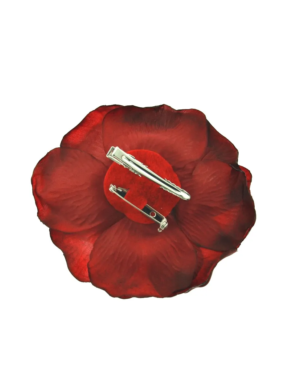 Shaded Large Blood Red Rose on Concord Clip &amp; Brooch Pin