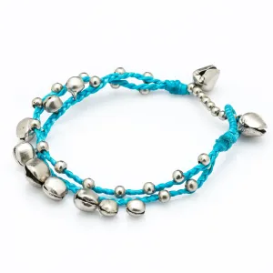 Silver Bell Waxed Cotton Bracelets in Blue