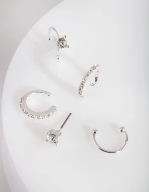 Silver Classic Diamante Ear Stack