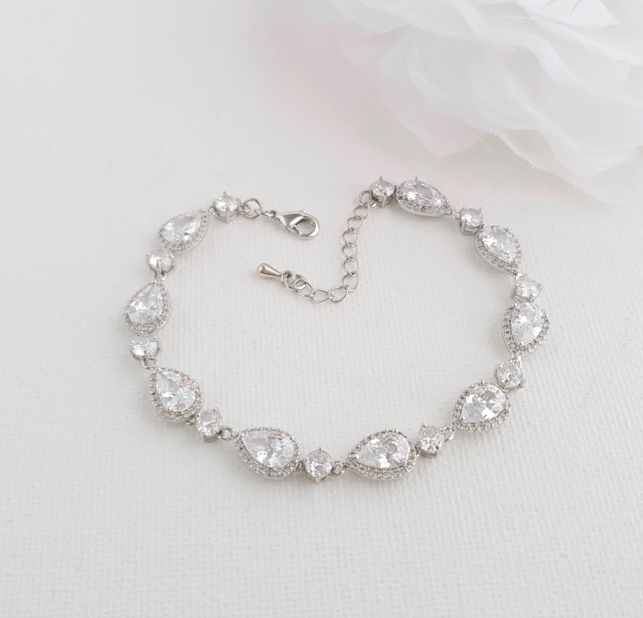 Silver Teardrop Wedding Bracelet-Luna