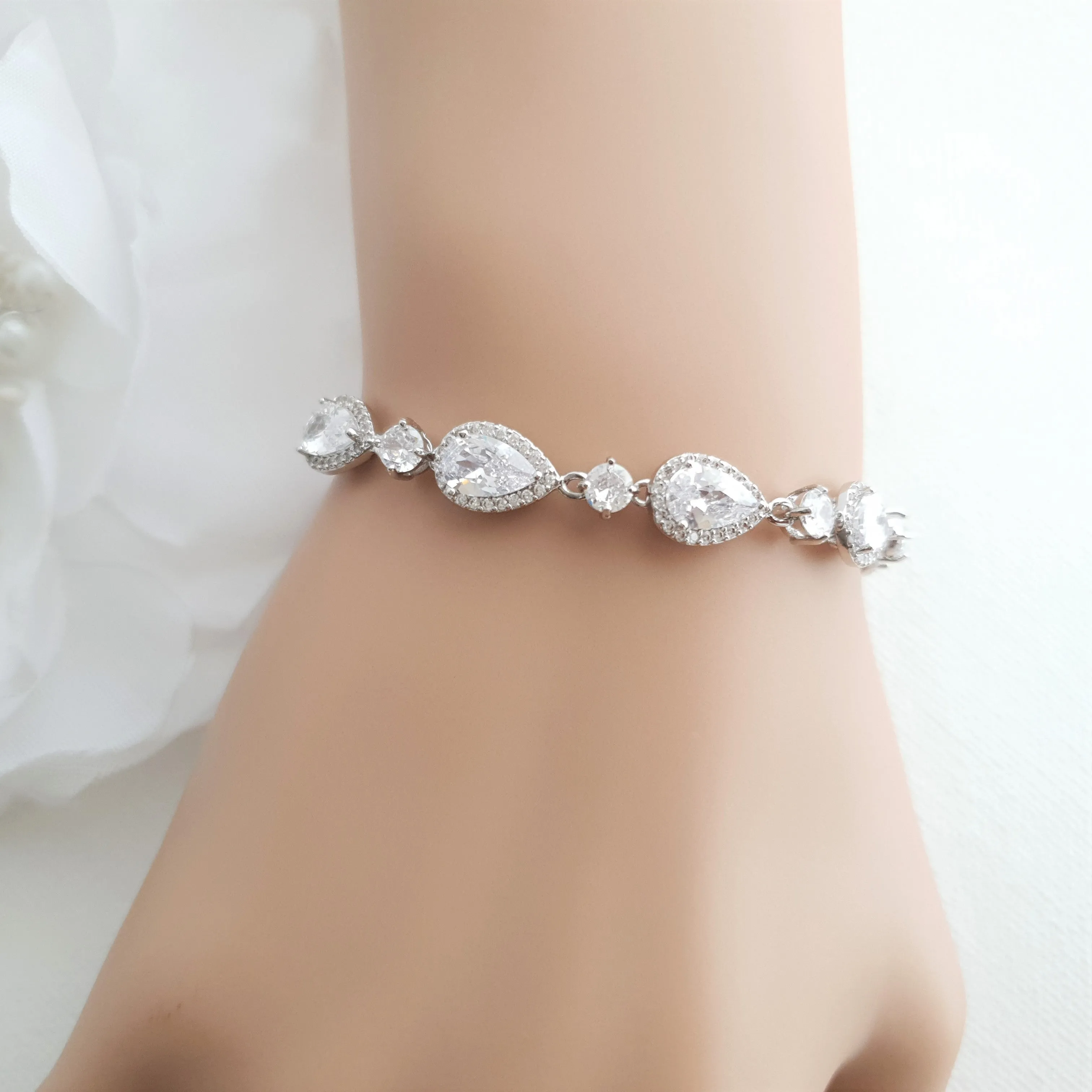 Silver Teardrop Wedding Bracelet-Luna