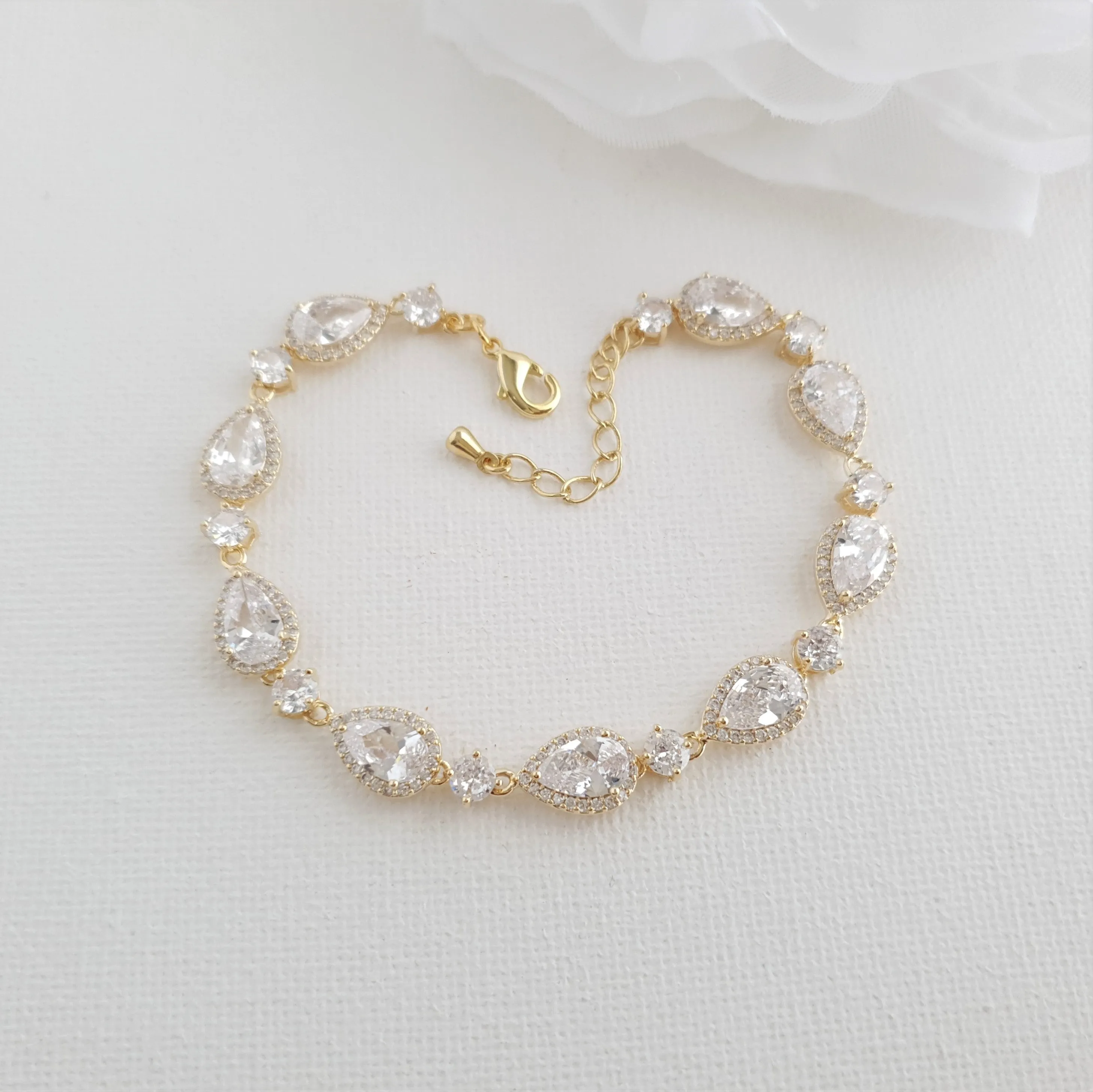 Silver Teardrop Wedding Bracelet-Luna