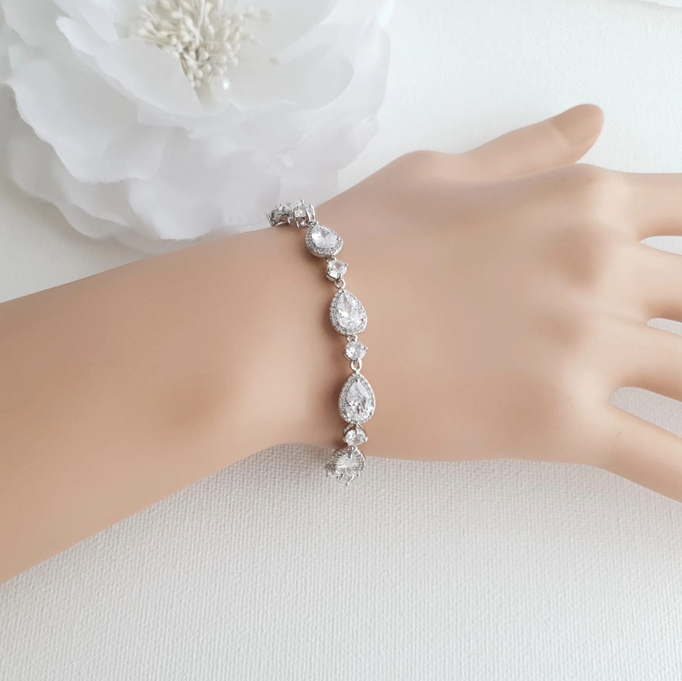 Silver Teardrop Wedding Bracelet-Luna