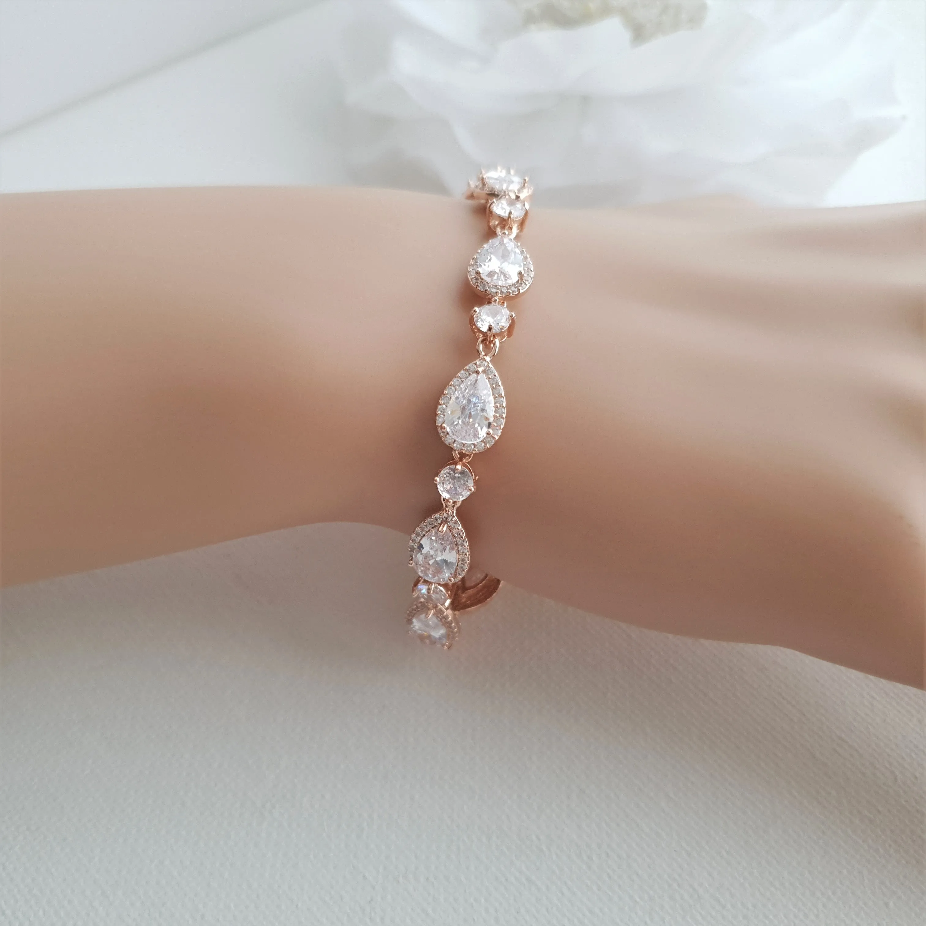 Silver Teardrop Wedding Bracelet-Luna